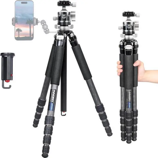 Main image of Carbon Fiber Tripod-INNOREL GT255C Professional Camera Compact Tripod Stand for Travel Outdoor Digital DSLR with Low Gravity Center Ballhead Special-Shaped Center Column Max Height 67.7in/172cm