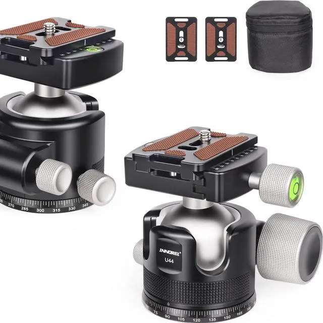 Main image of INNOREL 44mm Low Profile Camera Tripod Ball Head, CNC Metal Heavy Duty 360 Panoramic Tripod Head Compatible with Two Arca 1/4" Quick Release Plates for Tripod Monopod DSLR Camera Camcorder, 55lbs/25kg