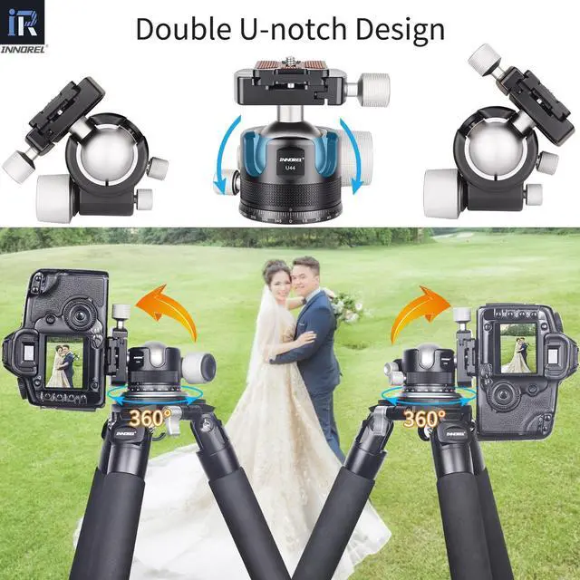 Alt view image 4 of 5 - INNOREL 44mm Low Profile Camera Tripod Ball Head, CNC Metal Heavy Duty 360 Panoramic Tripod Head Compatible with Two Arca 1/4" Quick Release Plates for Tripod Monopod DSLR Camera Camcorder, 55lbs/25kg