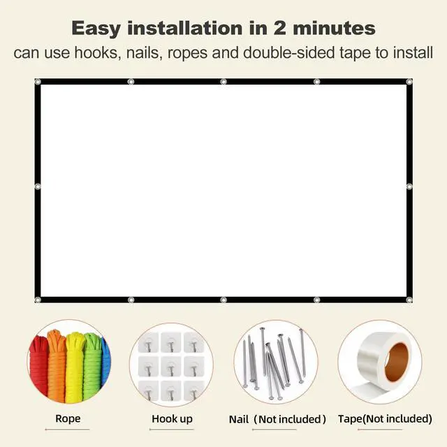 Alt view image 3 of 5 - Projector Screen 200 inch, XINLEMY Large 4K HD 16:9 Foldable Portable Projection Cinema Screen Washable Double-Sided Video Projector Screen Suitable for Backyard Partying