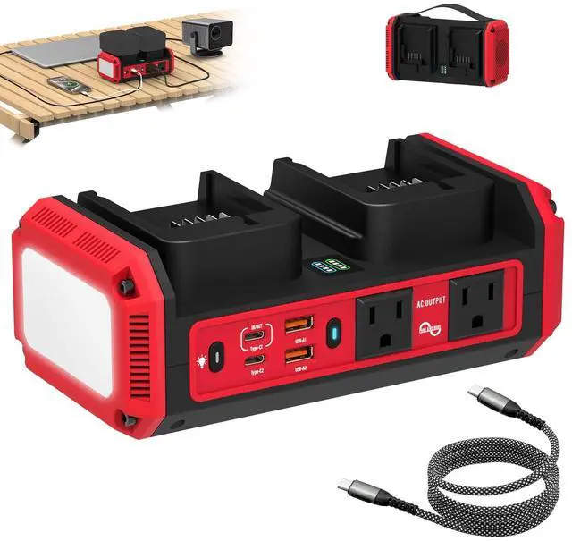 Main image of Kzreect 350W Pure Sine Wave Inverter Compatible with Milwaukee 18V Batteries, Dual-Battery Auto-Switch, DC 20V to AC 120V, 140W USB-C PD, 600lm LED Light (Battery Not Included)