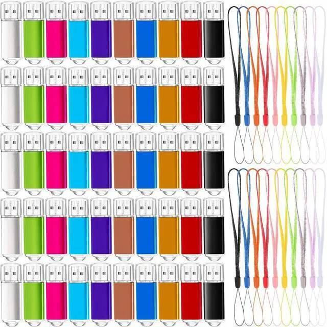 Main image of Hoteam 50 Pack 128MB USB 2.0 Flash Drives Bulk with Lanyards Thumb Drive Lid Design USB Stick with LED Indicator Memory Pendrive for Data Storage Backup, 10 Colors