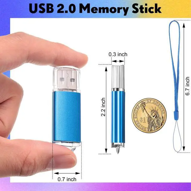 Alt view image 2 of 5 - Hoteam 50 Pack 128MB USB 2.0 Flash Drives Bulk with Lanyards Thumb Drive Lid Design USB Stick with LED Indicator Memory Pendrive for Data Storage Backup, 10 Colors