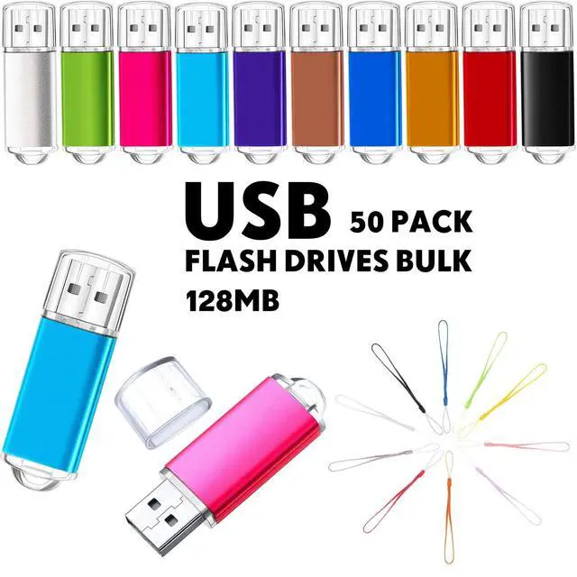 Alt view image 3 of 5 - Hoteam 50 Pack 128MB USB 2.0 Flash Drives Bulk with Lanyards Thumb Drive Lid Design USB Stick with LED Indicator Memory Pendrive for Data Storage Backup, 10 Colors