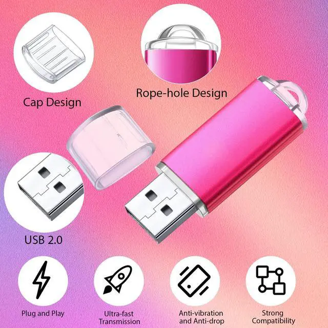 Alt view image 4 of 5 - Hoteam 50 Pack 128MB USB 2.0 Flash Drives Bulk with Lanyards Thumb Drive Lid Design USB Stick with LED Indicator Memory Pendrive for Data Storage Backup, 10 Colors
