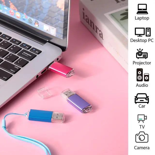 Alt view image 5 of 5 - Hoteam 50 Pack 128MB USB 2.0 Flash Drives Bulk with Lanyards Thumb Drive Lid Design USB Stick with LED Indicator Memory Pendrive for Data Storage Backup, 10 Colors