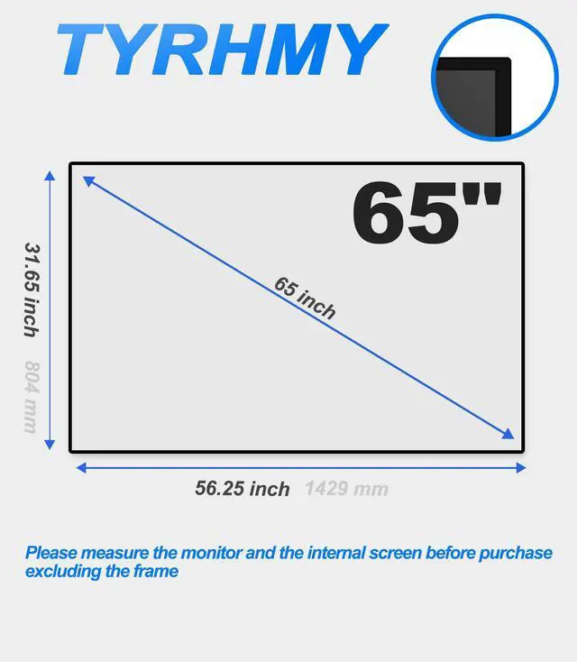 Alt view image 5 of 5 - TYRHMY Anti Glare TV Screen Protector for 65 Inch, Indoor & Outdoor Anti Glare TV Anti Blue Light Screen Frosted Film Anti-Reflection Rate Up To 90%