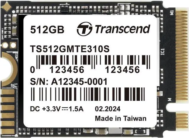 Main image of Transcend MTE310 512GB NVMe 2230 SSD, Up to 3,300MB/s, PCIe Gen4 M.2 2230 Internal SSD, for Steam Deck, ROG Ally, Surface Pro, Legion Go, Ultrabook, Gaming Devices, SLC Cache with HMB, Single-Sided