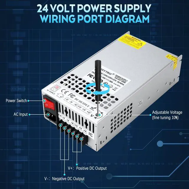 Alt view image 4 of 5 - BOSYTRO Upgraded Output Port 24V 50A 1200W DC Switching Power Supply, Universal Transformers PSU AC110V/220V (SMPS), 24 Volt Power Supply for 3D Printer, CCTV, DC Motor(Without Power Cord)