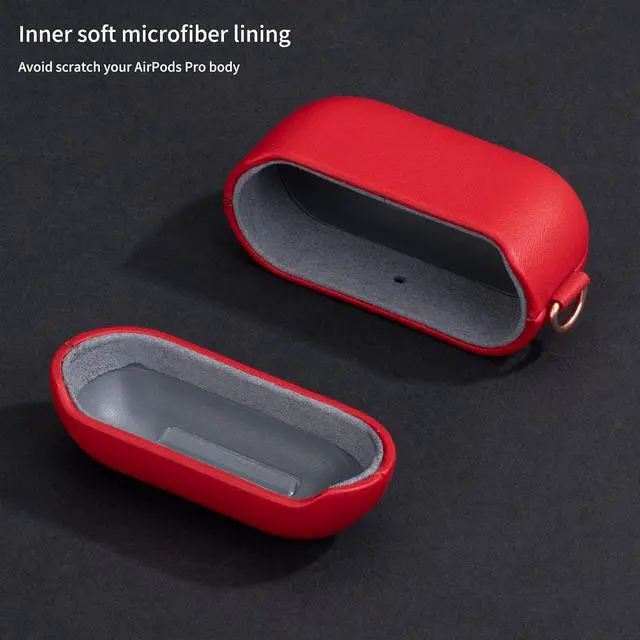 Alt view image 5 of 5 - Lopie Leather Case with Keychain for AirPods Pro, Portable Real Leather AirPods Pro Case Cover for Woman - Red