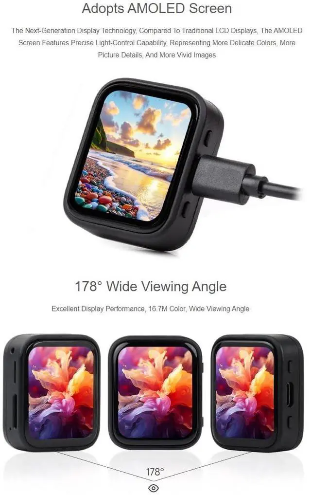 Alt view image 3 of 5 - waveshare RP2350 1.8inch Touch AMOLED Display Development Board 368448 Pixels 16.7M Color Display,Embedded with SH8601 Display Driver and FT3168 Capacitive Touch Chip