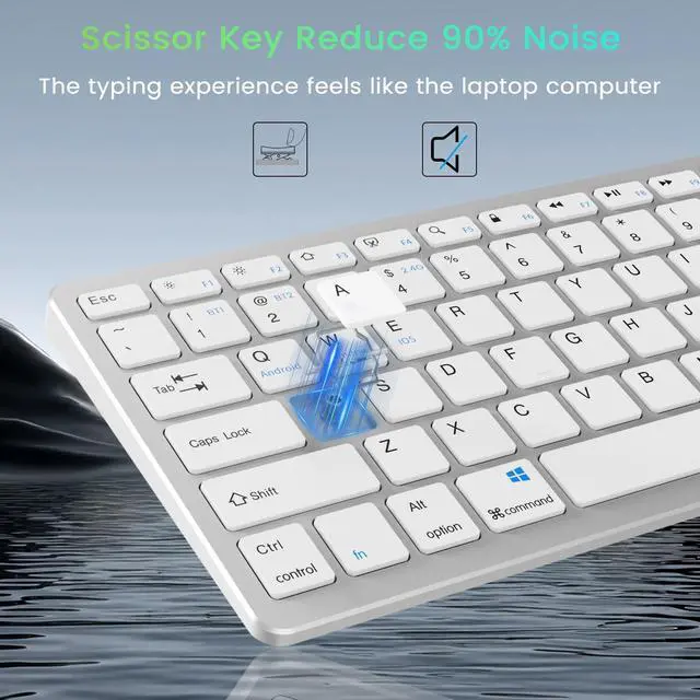 Alt view image 4 of 5 - SQQSOOZ Wireless Bluetooth Keyboard, 2.4G BT Keyboard for Windows/Android/iOS, Ultra-Thin 78 Keys, Rechargeable, Quiet Typing, Type-C USB, for Laptop/Desktop/Smart TV/PC, Sliver White