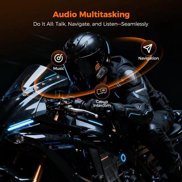 Alt view image 4 of 5 - HYCOMM H4 Motorcycle Bluetooth Headset, 4-Rider Helmet Intercom
