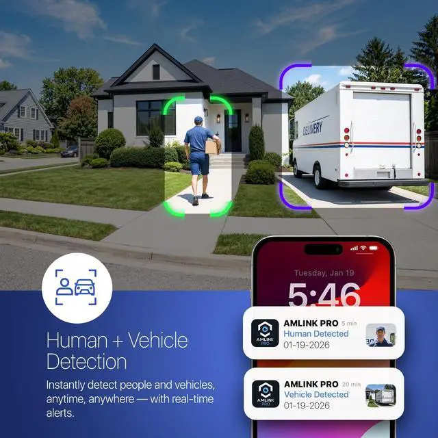 Alt view image 3 of 5 - AMLINK 5MP Security AI IP PoE Camera, Night Color 100ft, Human/Vehicle Detection, NDAA Compliant, Indoor Outdoor Surveillance Turret, 2-Way Audio, Support 256GB MicroSD, Deterrent, 20fps AL5M-T5171EW