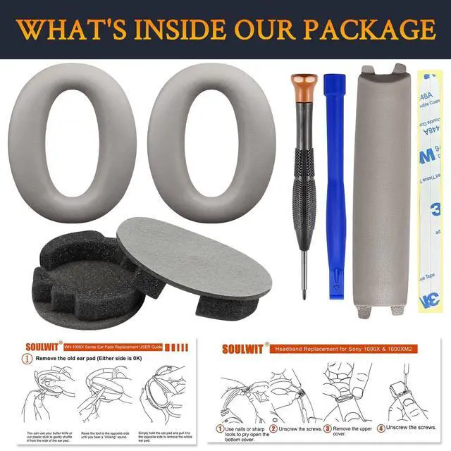 Alt view image 3 of 5 - SOULWIT Replacement Kit for Sony WH-1000XM2 (WH1000XM2) & MDR-1000X (MDR1000X) Headphones, Ear Pads Cushions + Headband Replacement Headstrap Pad Repair Part - Gold