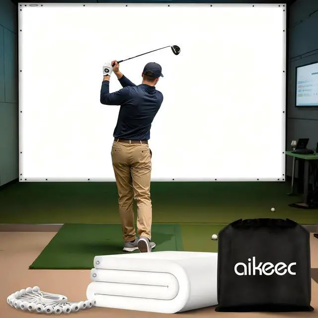 Main image of aikeec Golf Simulator Impact Screen Display Projector Screen for Golf Training, Indoor Ultra Clear Golf Impact Screen, with 14pcs Grommet Holes, 16pcs Ball Bungee Cords, in 5 Sizes (98 * 98 Inch)