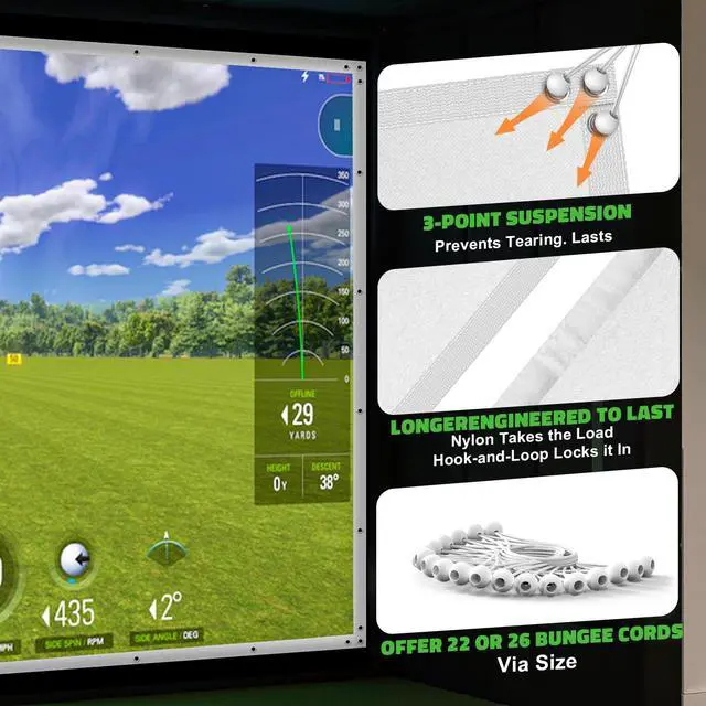 Alt view image 3 of 5 - aikeec Golf Simulator Impact Screen Display Projector Screen for Golf Training, Indoor Ultra Clear Golf Impact Screen, with 14pcs Grommet Holes, 16pcs Ball Bungee Cords, in 5 Sizes (98 * 98 Inch)