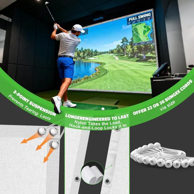 Alt view image 4 of 5 - aikeec Golf Simulator Impact Screen Display Projector Screen for Golf Training, Indoor Ultra Clear Golf Impact Screen, with 14pcs Grommet Holes, 16pcs Ball Bungee Cords, in 5 Sizes (98 * 98 Inch)