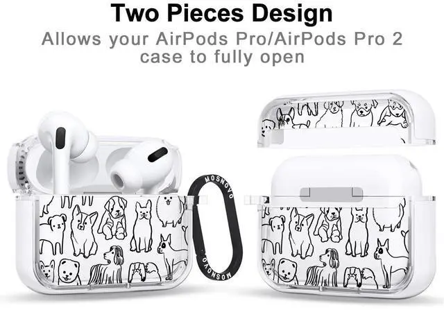 Alt view image 2 of 5 - MOSNOVO for Airpods Pro & Airpods Pro 2 Case, Protective Clear Case with Shockproof Dual Layer Hard Luxe Metal Ring Designed for Airpods Pro 2 Generation - Doodle Dog