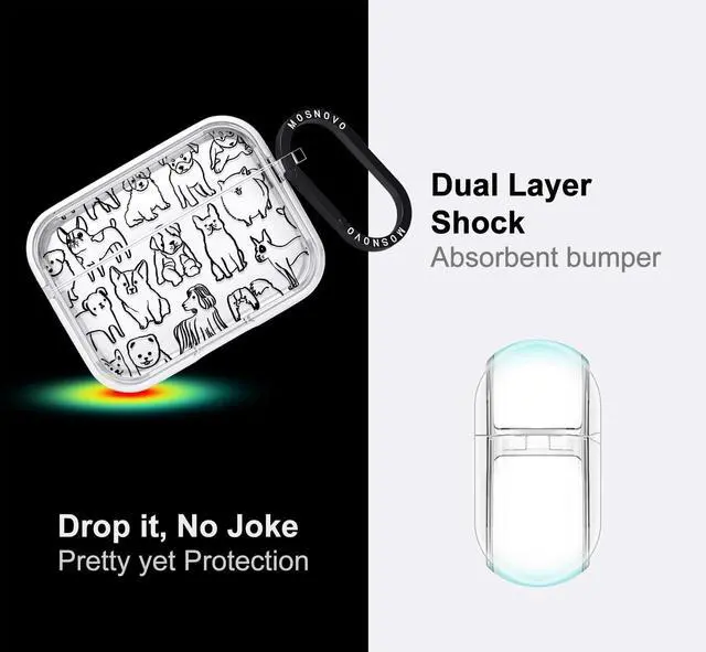 Alt view image 4 of 5 - MOSNOVO for Airpods Pro & Airpods Pro 2 Case, Protective Clear Case with Shockproof Dual Layer Hard Luxe Metal Ring Designed for Airpods Pro 2 Generation - Doodle Dog