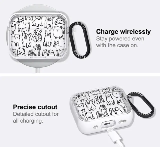 Alt view image 5 of 5 - MOSNOVO for Airpods Pro & Airpods Pro 2 Case, Protective Clear Case with Shockproof Dual Layer Hard Luxe Metal Ring Designed for Airpods Pro 2 Generation - Doodle Dog