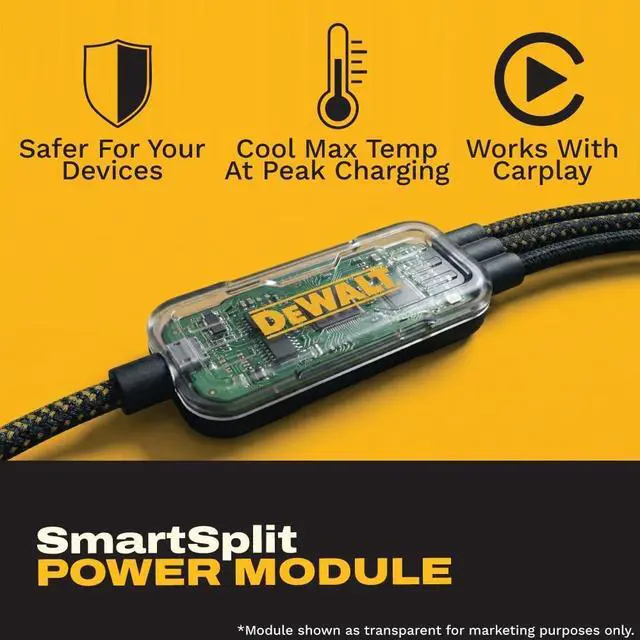 Alt view image 3 of 5 - DEWALT 100W Smart USB-C to USB-C Splitter Data Transfer & Fast Charging, 1-to-3 Output, Kevlar Reinforced, 6ft Heavy-Duty for Laptop, MacBook, iPad, Android, Samsung, iPhone, Works w/Carplay
