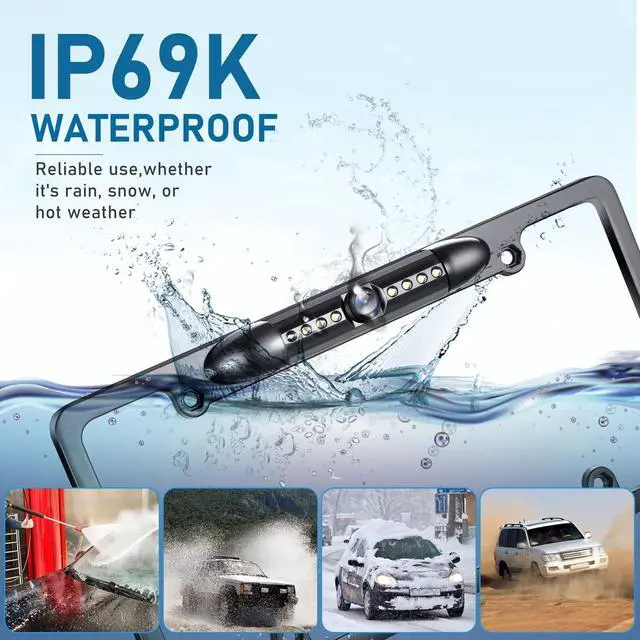 Alt view image 4 of 5 - GLK Backup Camera, AHD 1080P License Plate Camera, Night Vision Rear View Reverse Camera with 7 LEDs, Wide Angle IP69K Waterproof Rear Camera for 12-24V Car Vehicle SUV RV