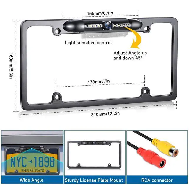 Alt view image 5 of 5 - GLK Backup Camera, AHD 1080P License Plate Camera, Night Vision Rear View Reverse Camera with 7 LEDs, Wide Angle IP69K Waterproof Rear Camera for 12-24V Car Vehicle SUV RV
