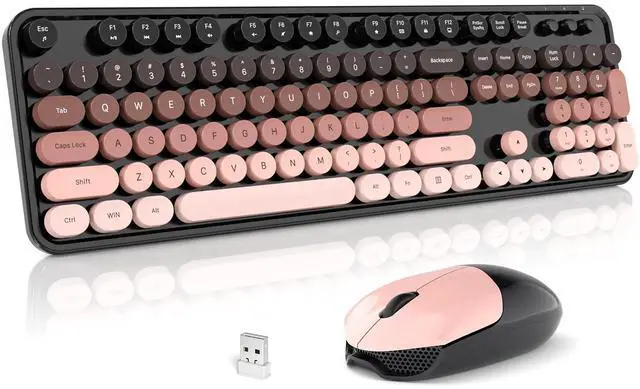 Main image of Meidosa Wireless Keyboard and Mouse Combo, 2.4GHz Gradient Colorful Full-Size Retro Typewriter Keyboard with Wireless Mouse for PC/Desktop/Laptop/Windows (Black Berry)