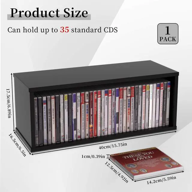 Alt view image 2 of 5 - YSUFAGNR 1 Set Wooden CD Storage Rack Holder Shelf Display Racks Organizer Shelf for CDs (Black)