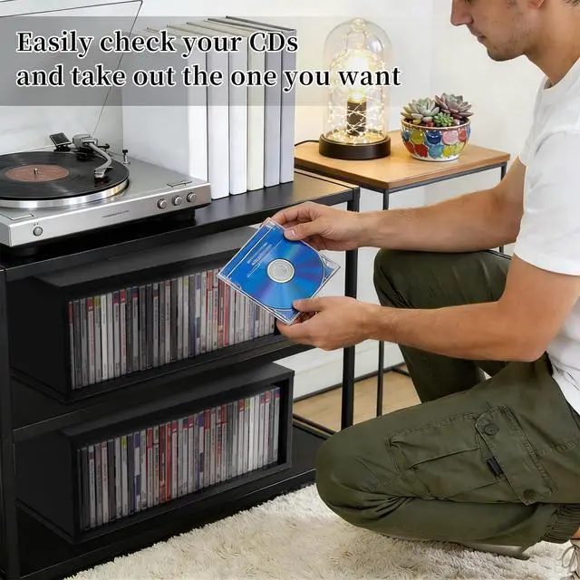 Alt view image 3 of 5 - YSUFAGNR 1 Set Wooden CD Storage Rack Holder Shelf Display Racks Organizer Shelf for CDs (Black)