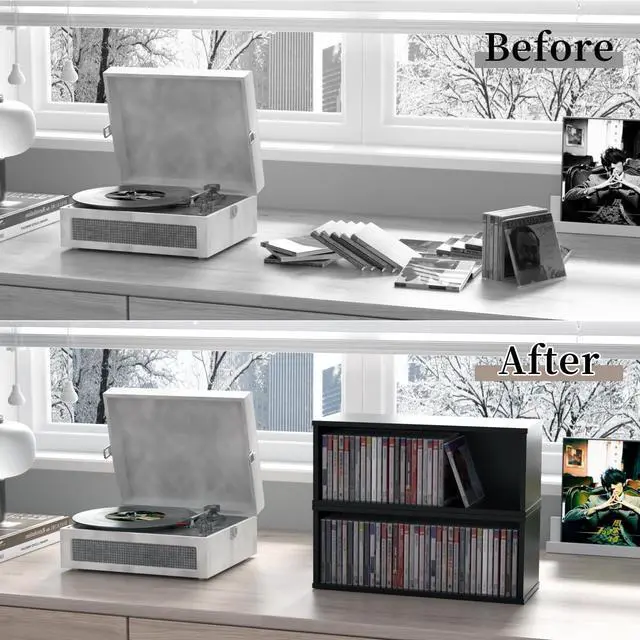 Alt view image 4 of 5 - YSUFAGNR 1 Set Wooden CD Storage Rack Holder Shelf Display Racks Organizer Shelf for CDs (Black)