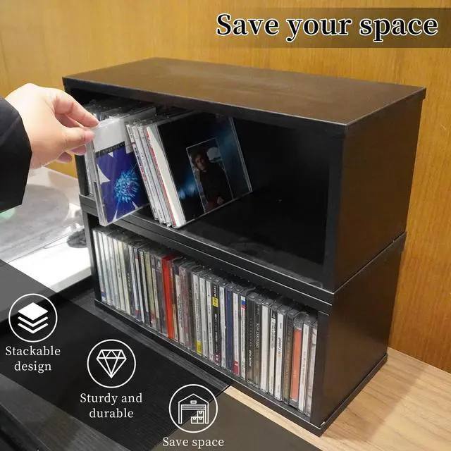 Alt view image 5 of 5 - YSUFAGNR 1 Set Wooden CD Storage Rack Holder Shelf Display Racks Organizer Shelf for CDs (Black)