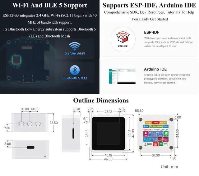Alt view image 5 of 5 - ESP32-S3 1.54inch LCD Development Board with AI Voice Interaction, 240x240 IPS Display, Support Wi-Fi & BLE, AI Chat, Audio Video Photo Playback, for DIY Projects and Smart Voice Assistant