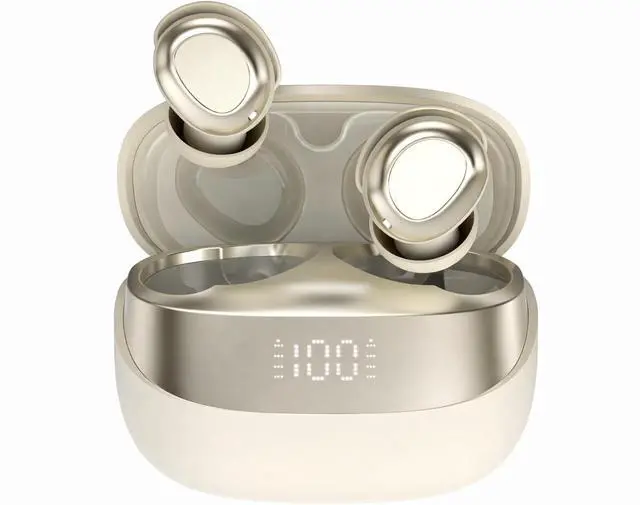 Main image of AUDIRA Mini Wireless Sleep Earbuds for Side Sleepers, Bluetooth 5.4 in-Ear Ear Buds with Noise Cancelling, IPX4 Waterproof Headphones, Touch Control, Digital Display Charging Case Biege