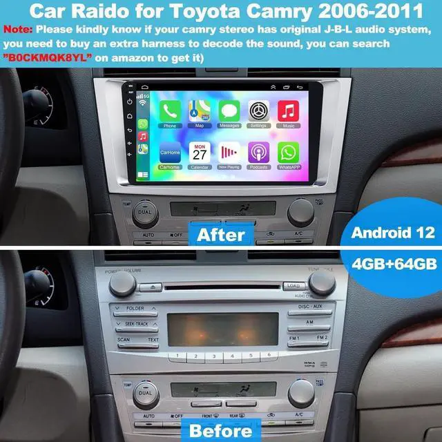 Alt view image 2 of 5 - 4GB+64GB Car Radio for Toyota Camry 2006-2011,9 Inch IPS Touchscreen Car Stereo with Wireless Carplay,Android Auto,GPS,Bluetooth,FM, Android 12 Camry Radio with Back-up Camera