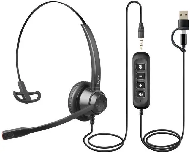 Main image of Eagaton X1 3.5mm Single Ear Office Headset with USB C/A Adapter, Wired Mono Call Center Headset with Volume Control & Mic Mute, Noise Cancelling Mic Computer Headset for PC Laptop Phone Online Meeting