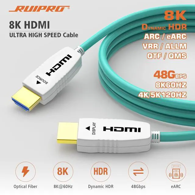 Alt view image 2 of 5 - RUIPRO 8K Fiber Optic HDMI Cable 65 Feet 48Gbps 8K60Hz 4K120Hz Dynamic HDR eARC HDCP2.2/2.3 for RTX4080/4090/3080/3090, Xbox S/X, PS5/4, AVR, Projector, LG/Samsung/Sony TV