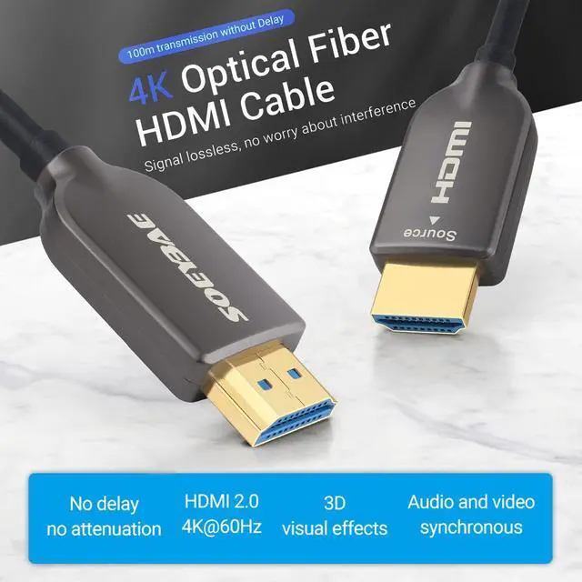 Alt view image 2 of 5 - SOEYBAE 4K Fiber Optic HDMI Cable 65ft, Ultra High Speed 18Gbps, Support HDCP 2.2, ARC, 4K UHD, HD 1080p, Unidirectional Active 2.0 Cord, 3D for Laptop, Computer, Monitor, PS3, PS4, Blu-ray, Projector