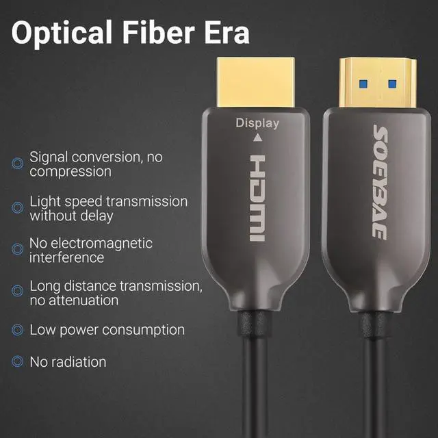 Alt view image 3 of 5 - SOEYBAE 4K Fiber Optic HDMI Cable 65ft, Ultra High Speed 18Gbps, Support HDCP 2.2, ARC, 4K UHD, HD 1080p, Unidirectional Active 2.0 Cord, 3D for Laptop, Computer, Monitor, PS3, PS4, Blu-ray, Projector