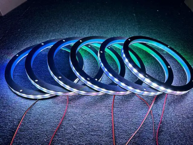 Alt view image 2 of 5 - NA 6PCS 6.5" Car LED Speaker Ring Light Kit Dream Color Chasing Flow Series Spacer Ring Light Can Controlled by Remote and APP Simultaneously
