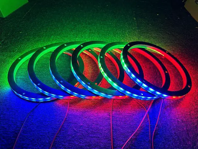 Main image of NA 6PCS 6.5" Car LED Speaker Ring Light Kit Dream Color Chasing Flow Series Spacer Ring Light Can Controlled by Remote and APP Simultaneously
