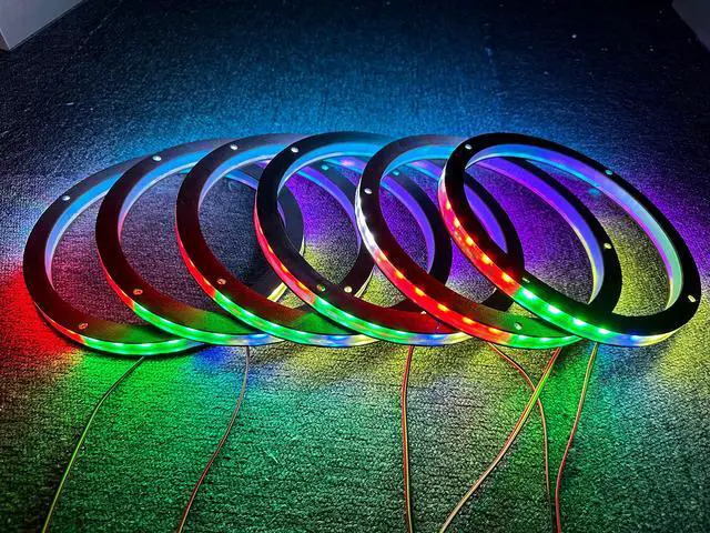 Alt view image 3 of 5 - NA 6PCS 6.5" Car LED Speaker Ring Light Kit Dream Color Chasing Flow Series Spacer Ring Light Can Controlled by Remote and APP Simultaneously