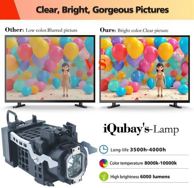 Alt view image 3 of 5 - iQubay XL-2400 Replacemen TV Lamp Bulb for Sony KDF-E50A10 KDF-E42A10 KDF-50E2000 KDF-E50A11E KDF-55E2000 KDF-46E2000 KDF-E50A12U KDF-50E2010 KDF-42E2000 KDF-E42A11E KF-E42A10 KF-E50A10