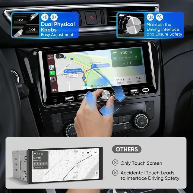 Alt view image 4 of 5 - Single Din Car Stereo - Car Radio with Wireless Apple CarPlay Android Auto,6.9" IPS Touchscreen Radio Bluetooth 5.2 Support Mirror Link,Backup Camera USB/Type-C Fast Charge FM AM EQ SWC