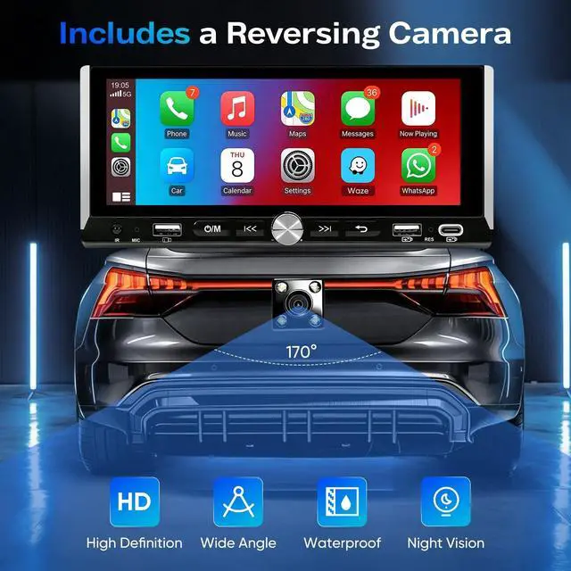 Alt view image 3 of 5 - Single Din Car Stereo - Car Radio with Wireless Apple CarPlay Android Auto,6.9" IPS Touchscreen Radio Bluetooth 5.2 Support Mirror Link,Backup Camera USB/Type-C Fast Charge FM AM EQ SWC