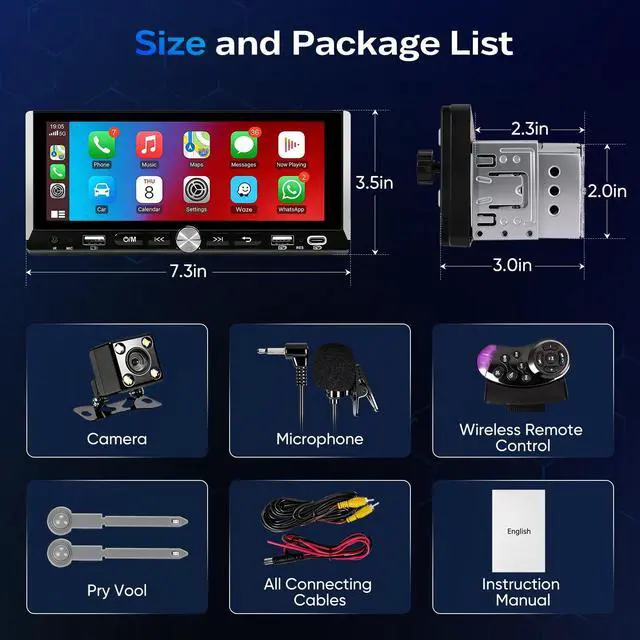 Alt view image 5 of 5 - Single Din Car Stereo - Car Radio with Wireless Apple CarPlay Android Auto,6.9" IPS Touchscreen Radio Bluetooth 5.2 Support Mirror Link,Backup Camera USB/Type-C Fast Charge FM AM EQ SWC
