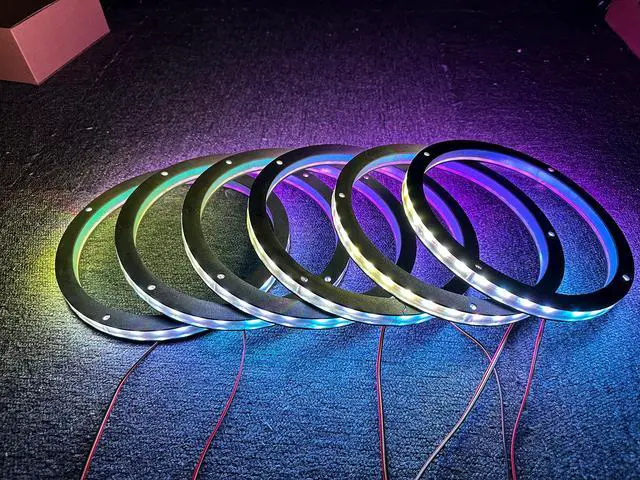 Alt view image 5 of 5 - NA 6PCS 6.5" Car LED Speaker Ring Light Kit Dream Color Chasing Flow Series Spacer Ring Light Can Controlled by Remote and APP Simultaneously