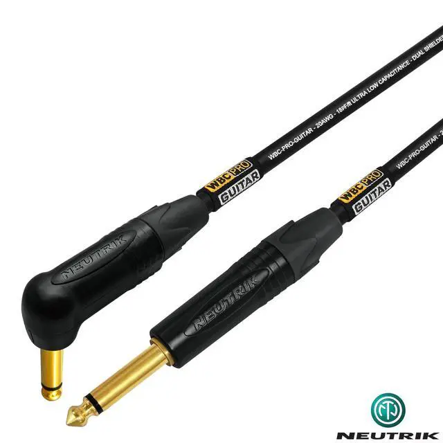 Alt view image 4 of 5 - 50 Foot - WBC-PRO-Guitar 20 AWG - Low-Cap (18pF/ft) Pro-Grade Graphite-Based - Dual-Shielded Guitar, Bass, Instrument Cable with Neutrik Straight to Angled Inch (6.35mm) Gold TS Connectors