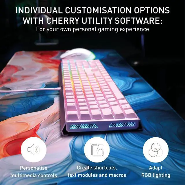 Alt view image 5 of 5 - CHERRY XTRFY MX 3.1, Wired Mechanical Gaming Keyboard, Durable Aluminum Housing, RGB Lighting, Integrated Damping Mechanisms, USB-A, MX2A Brown Switches, Pink